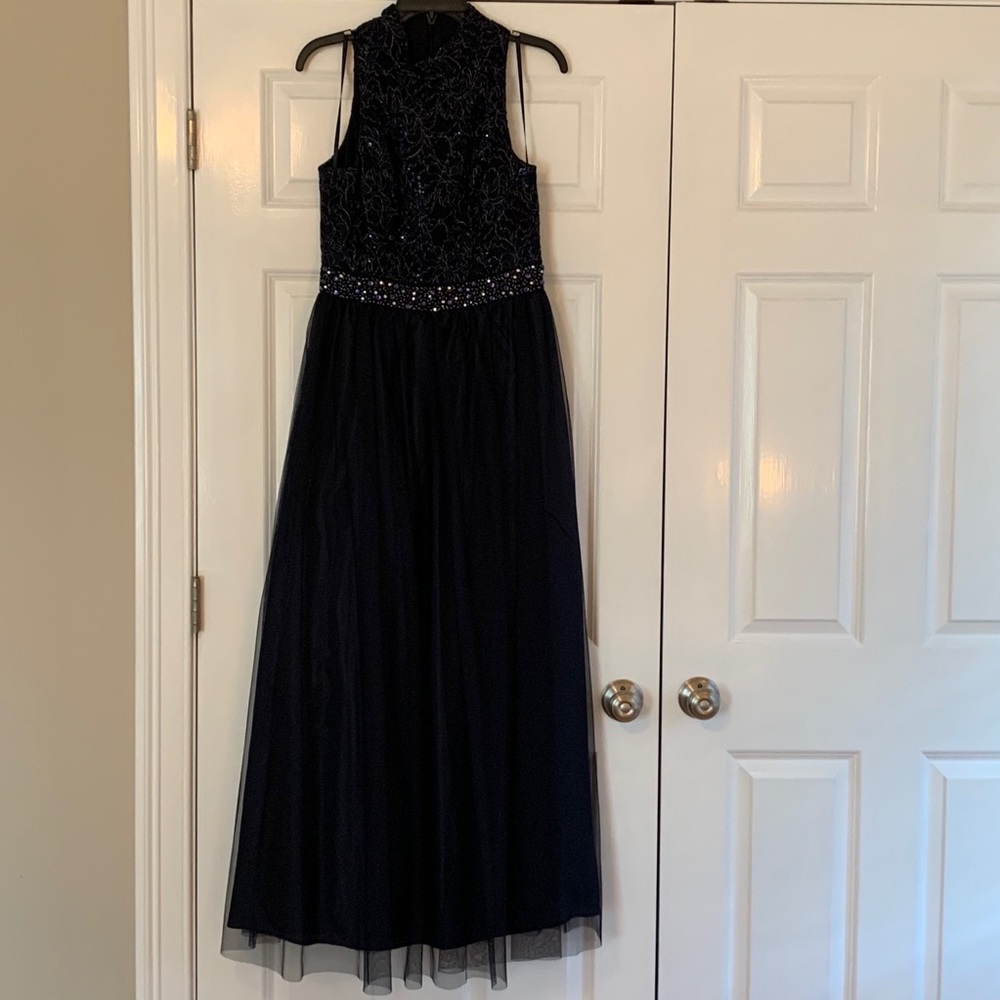 Jessica Howard Navy Beaded Gown